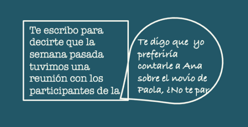 A text bubble with Spanish writing